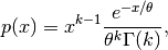 p(x) = x^{k-1}\frac{e^{-x/\theta}}{\theta^k\Gamma(k)},