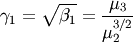 \[ \gamma_{1}=\sqrt{\beta_{1}}=\frac{\mu_{3}}{\mu_{2}^{3/2}}\]